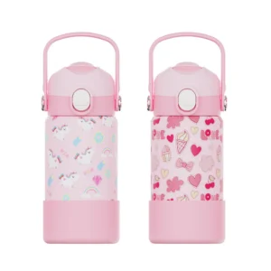 12oz-Double-Wall Stainless Steel Kids Bottle With Dual Lid