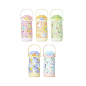 14oz-Double-Wall Stainless Steel Kids Bottle With Silicone Straw