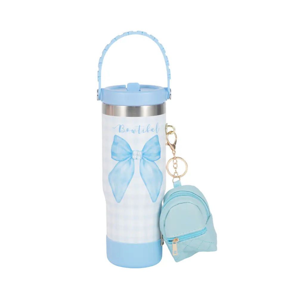 30oz Double Walled Stainless Steel Tumbler With Silicone Handle(Blue)