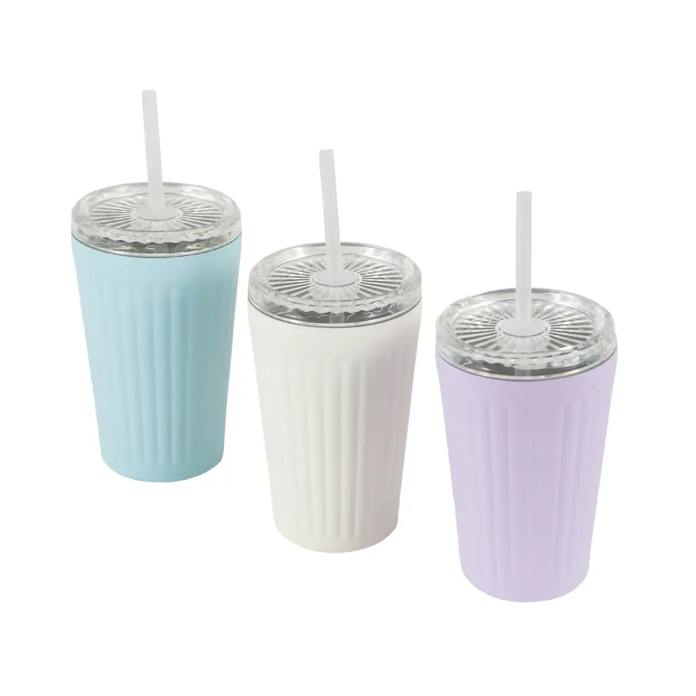 16oz Double walled stainless steel tumbler with straw