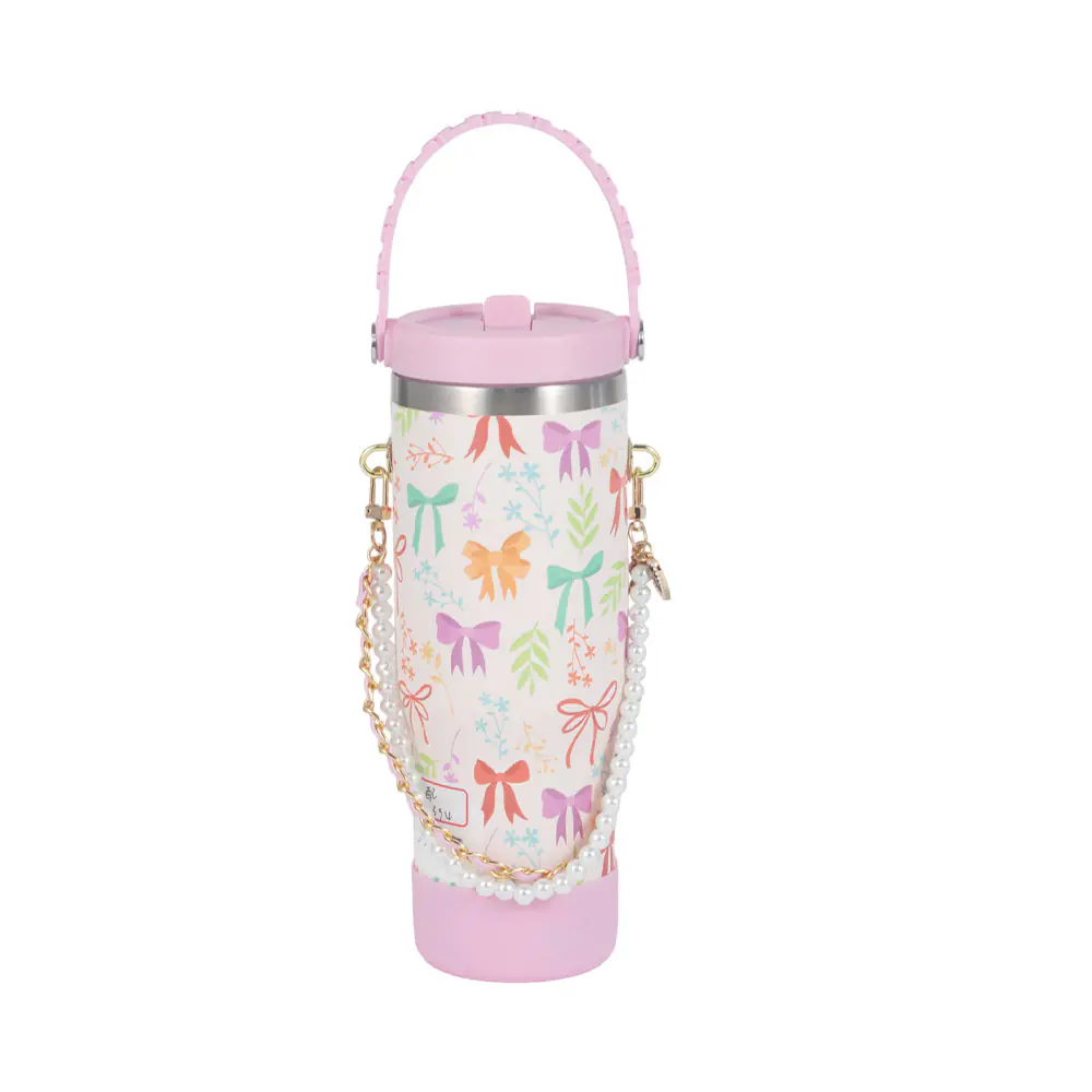 30oz Double Walled Stainless Steel Tumbler With Silicone Handle(Pink)