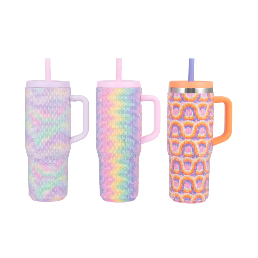 30oz Double Walled Stainless Steel Tumbler With Silicone Straw