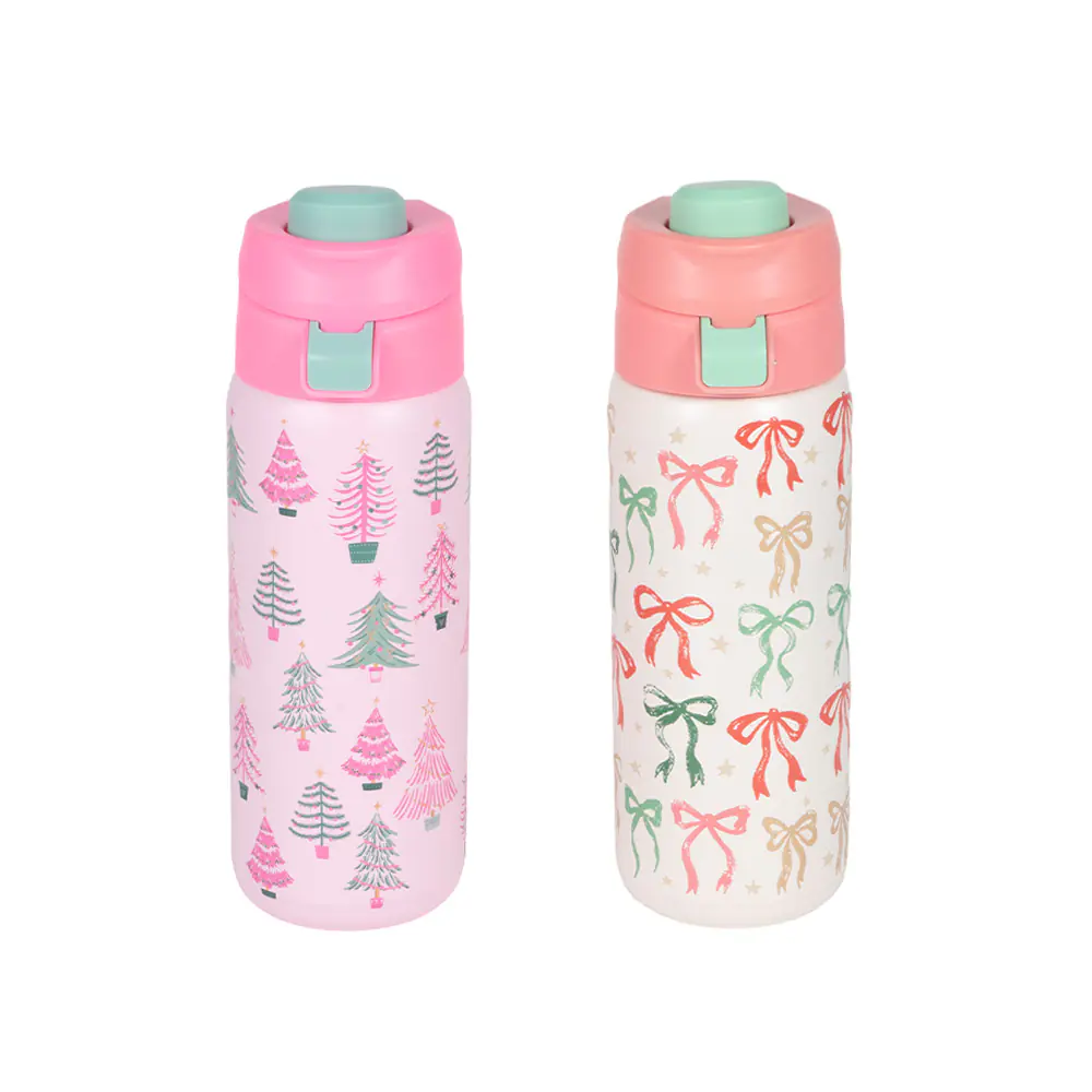 24oz Double Walled Stainless Steel Bottle With Pop-up 2-in-1 Lid